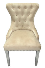 Cream Velvet Dining Chair with Ring Knocker and Chrome Legs