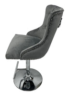 Dark Grey Velvet Bar Stool with Chrome Base and Ring Knocker Detail