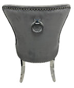Dark Grey Velvet Dining Chair with Ring Knocker and Chrome Legs