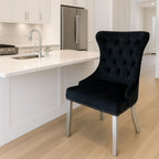 Black Velvet Dining Chair with Ring Knocker and Chrome Legs