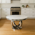 Classic White Marble Top 1.3m Round Dining Table with Chrome Pedestal Base
