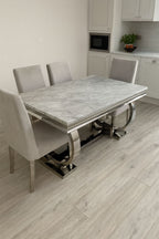 White Marble Effect 2.0m/1.8m/1.5m Dining Table with Chrome Circular Pedestal Base