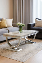 White Marble Effect Coffee Table with Chrome Circular Pedestal Base