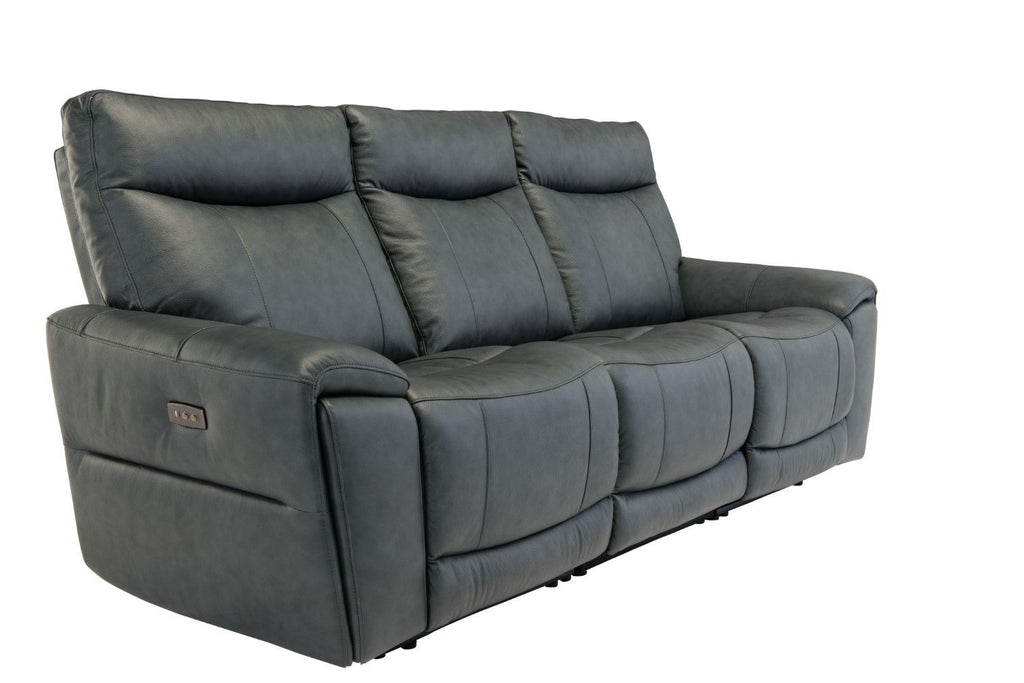Blue Leather 3 Seater Electric High Back Recliner Sofa