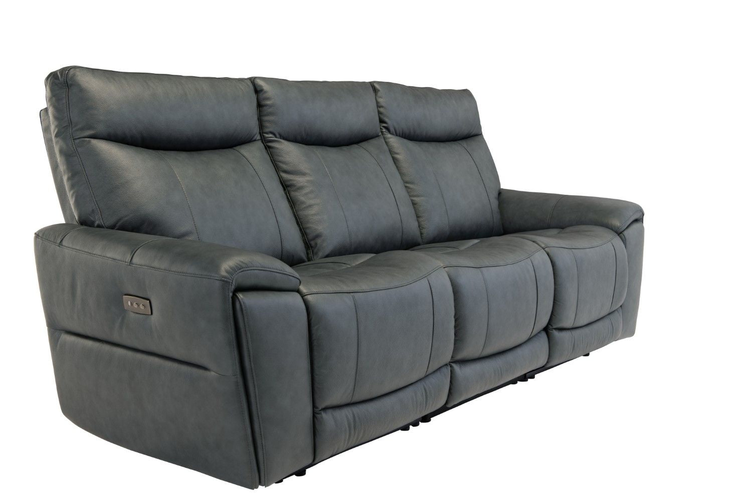 Blue Leather 3 Seater Electric High Back Recliner Sofa