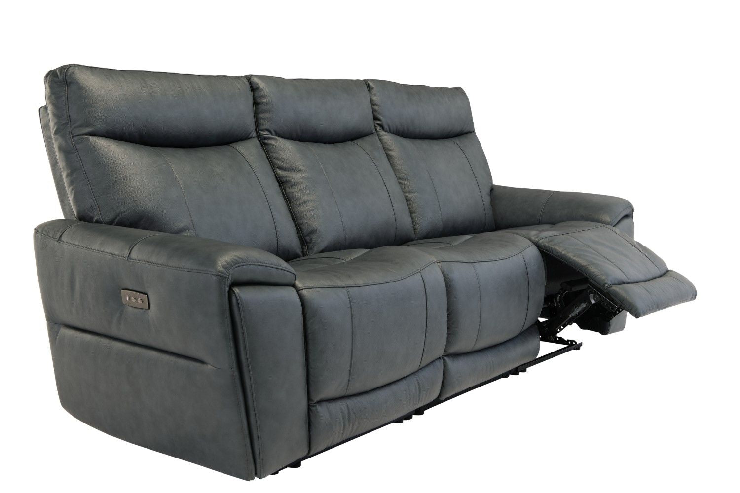 Blue Leather 3 Seater Electric High Back Recliner Sofa
