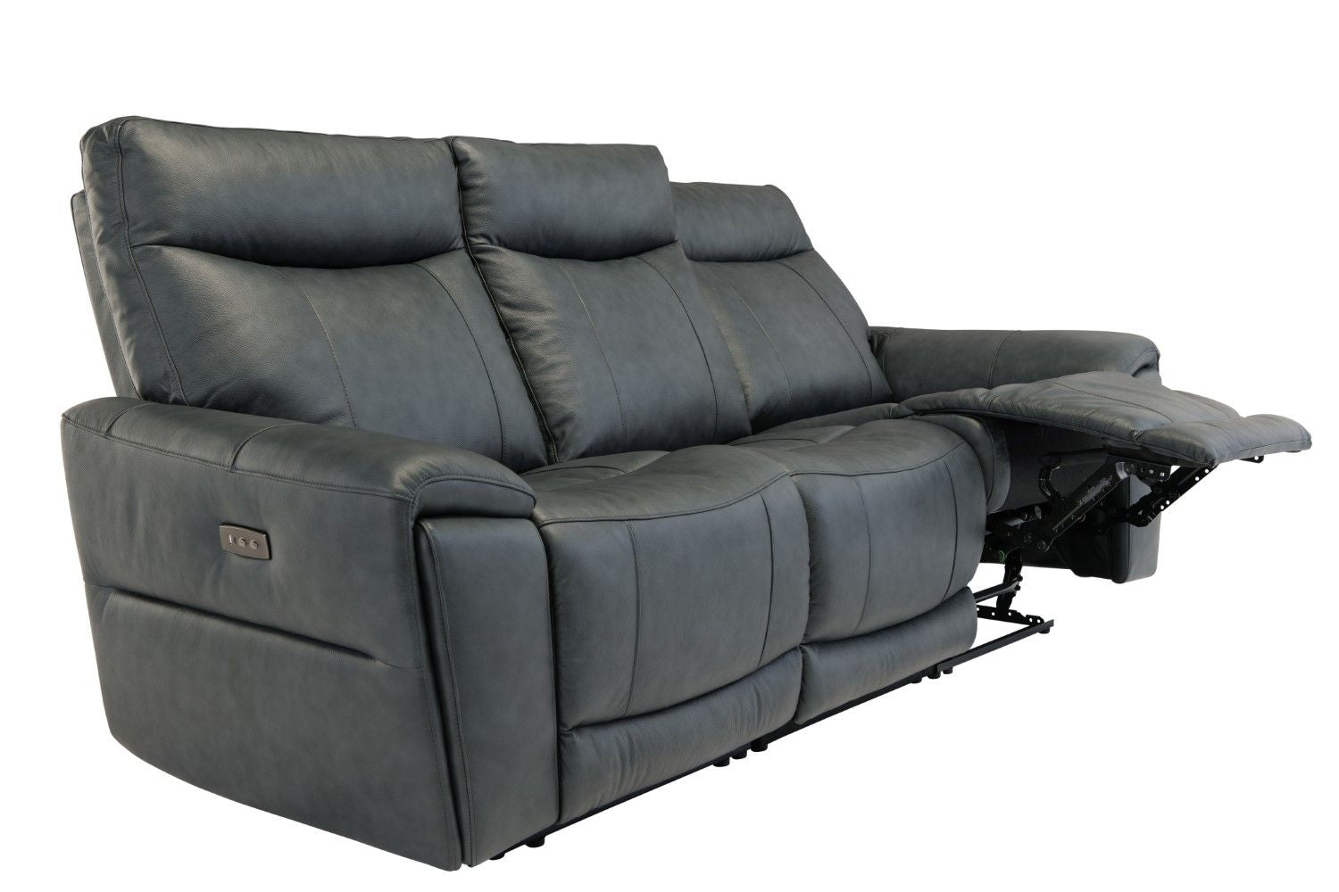 Blue Leather 3 Seater Electric High Back Recliner Sofa