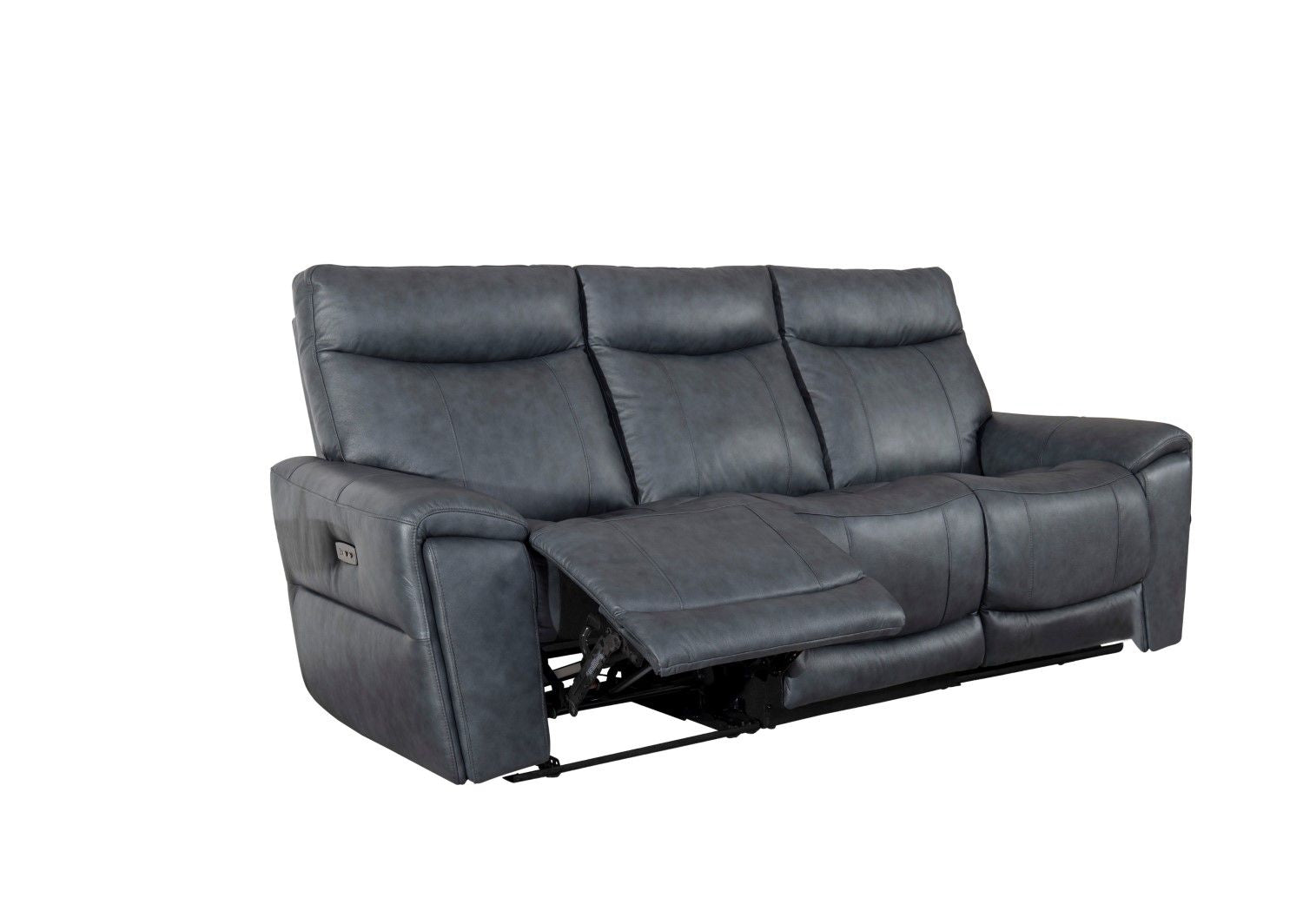 Blue Leather 3 Seater Electric High Back Recliner Sofa