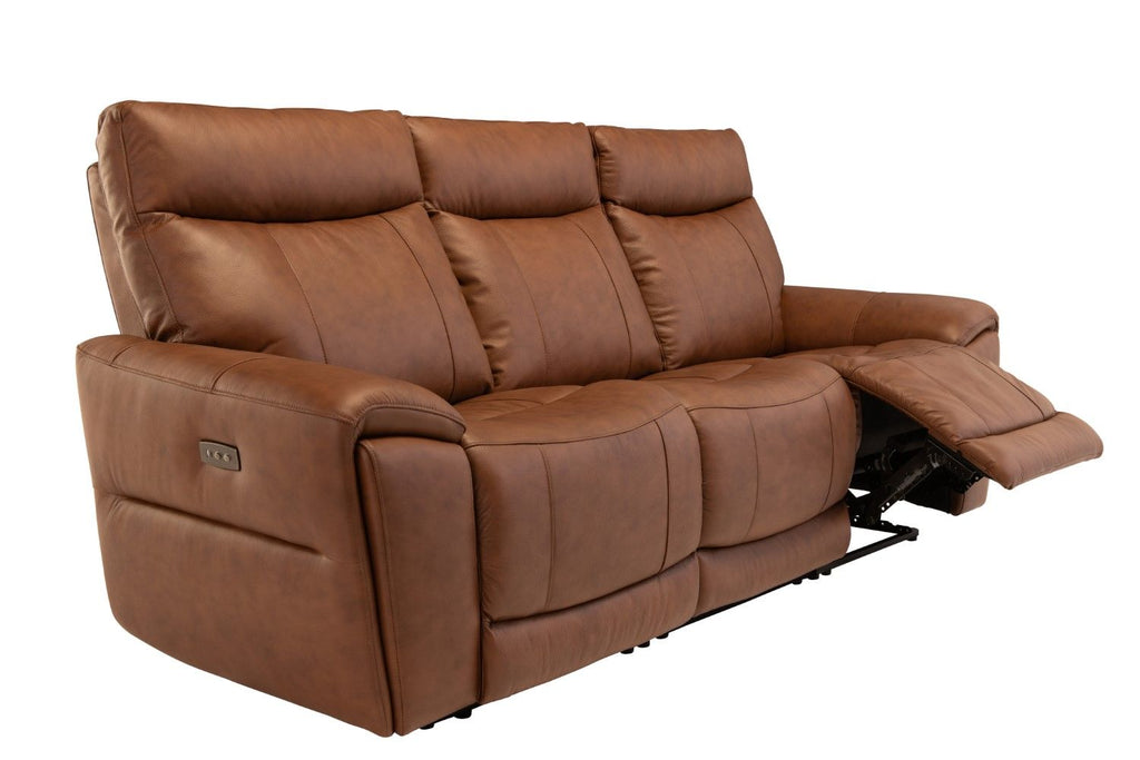 Vintage Tan Leather 3 Seater Electric Recliner Sofa