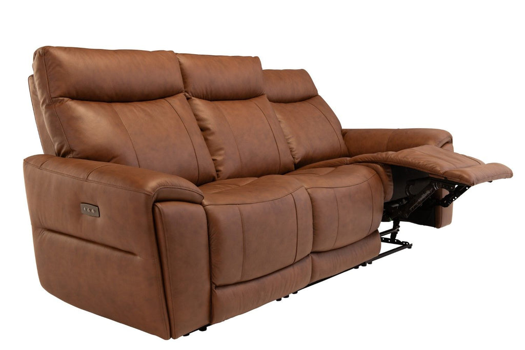 Vintage Tan Leather 3 Seater Electric Recliner Sofa