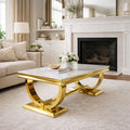 White Marble Effect Coffee Table with Gold Circular Pedestal Base