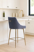 Dark Grey Ribbed Velvet Bar Stool with Gold Legs