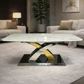 Cream Marble Effect Coffee Table with Silver and Gold Cross Base