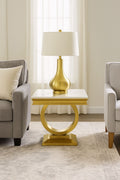 White Marble Effect Lamp Table with Brushed Gold Circular Pedestal Base