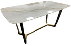 White Ceramic Top 1.8m/1.6m Dining Table with Gold Geometric Metal Base