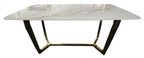 White Ceramic Top 1.8m/1.6m Dining Table with Gold Geometric Metal Base