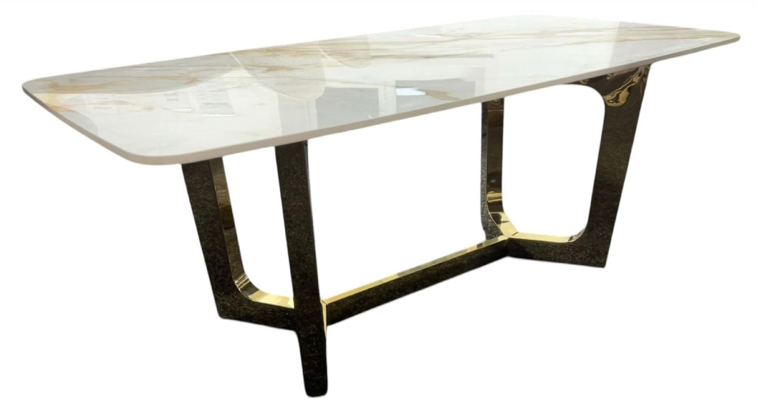 White Marble Effect Ceramic Coffee Table with Gold Angular Metal Base