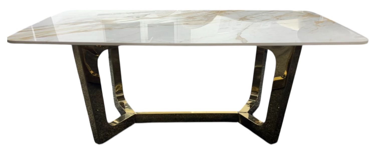 White Marble Effect Ceramic Coffee Table with Gold Angular Metal Base