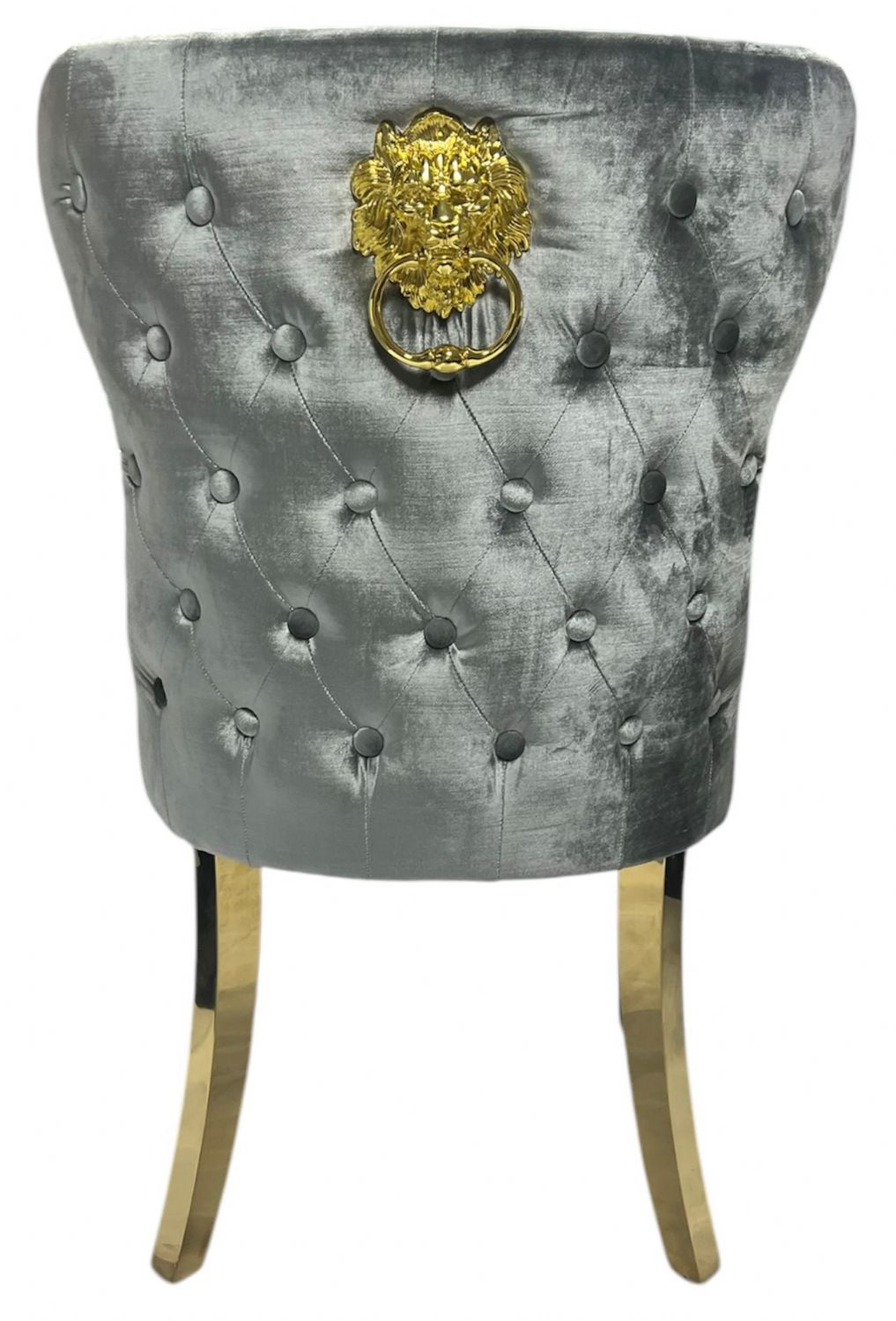 Light Grey Shimmer Velvet Dining Chair with Lion Knocker and Gold Legs