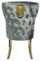 Light Grey Shimmer Velvet Dining Chair with Lion Knocker and Gold Legs