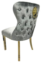 Light Grey Shimmer Velvet Dining Chair with Lion Knocker and Gold Legs