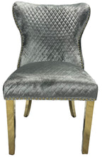 Light Grey Shimmer Velvet Dining Chair with Lion Knocker and Gold Legs
