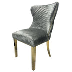 Light Grey Shimmer Velvet Dining Chair with Lion Knocker and Gold Legs