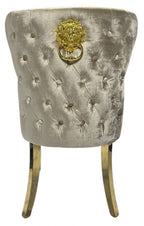 Mink Shimmer Velvet Dining Chair with Lion Knocker and Gold Legs