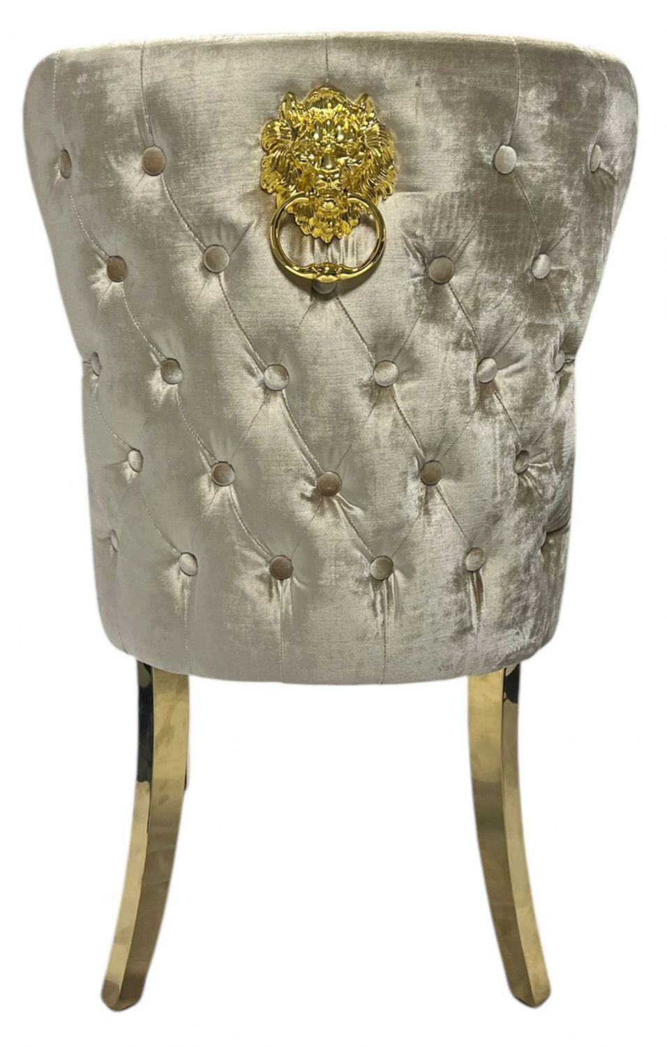 Mink Shimmer Velvet Dining Chair with Lion Knocker and Gold Legs