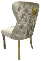 Mink Shimmer Velvet Dining Chair with Lion Knocker and Gold Legs
