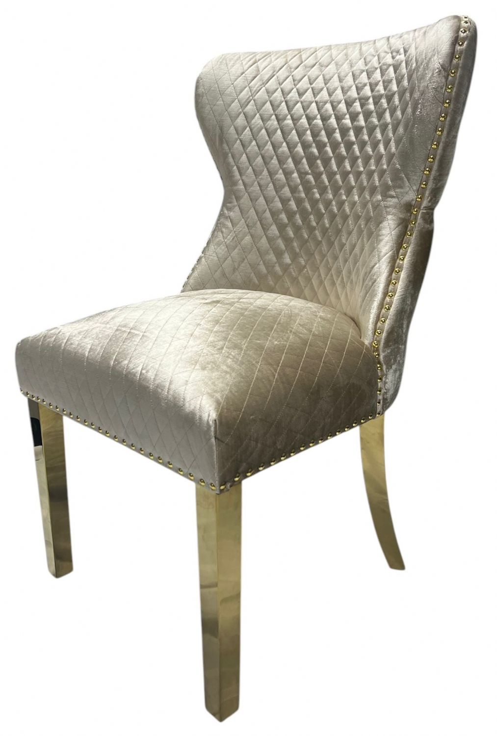 Mink Shimmer Velvet Dining Chair with Lion Knocker and Gold Legs (G Lewis)