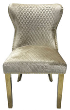 Mink Shimmer Velvet Dining Chair with Lion Knocker and Gold Legs