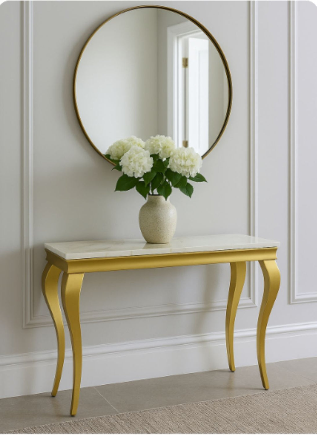 White Marble Effect 1.2m Console Table with Gold Metal Frame