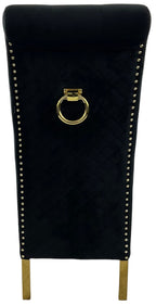 Black Velvet Dining Chair with Gold Ring Knocker and Gold Legs