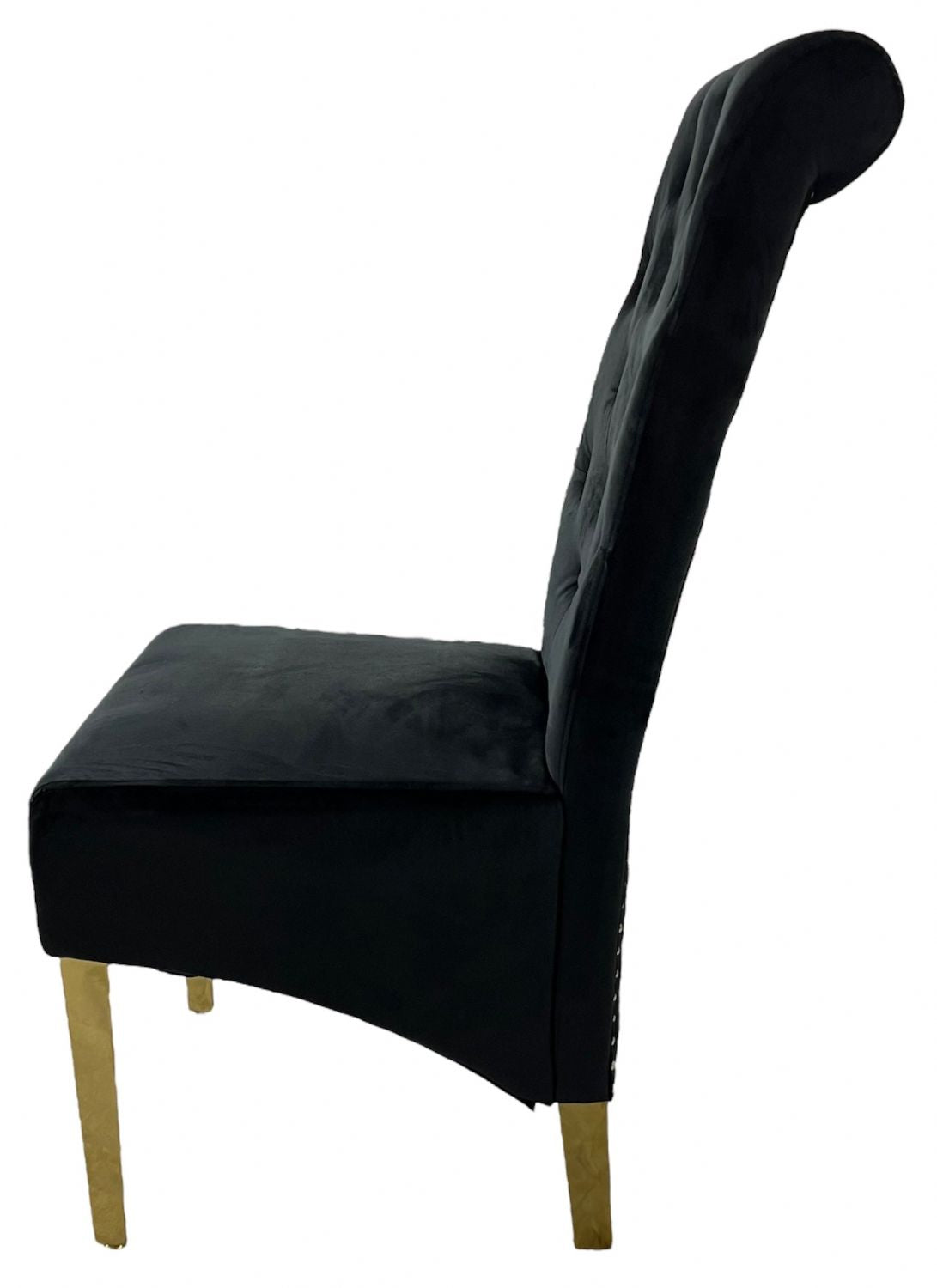 Black Velvet Dining Chair with Gold Ring Knocker and Gold Legs