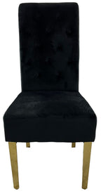 Black Velvet Dining Chair with Gold Ring Knocker and Gold Legs