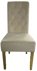 Cream Velvet Dining Chair with Gold Ring Knocker and Gold Legs