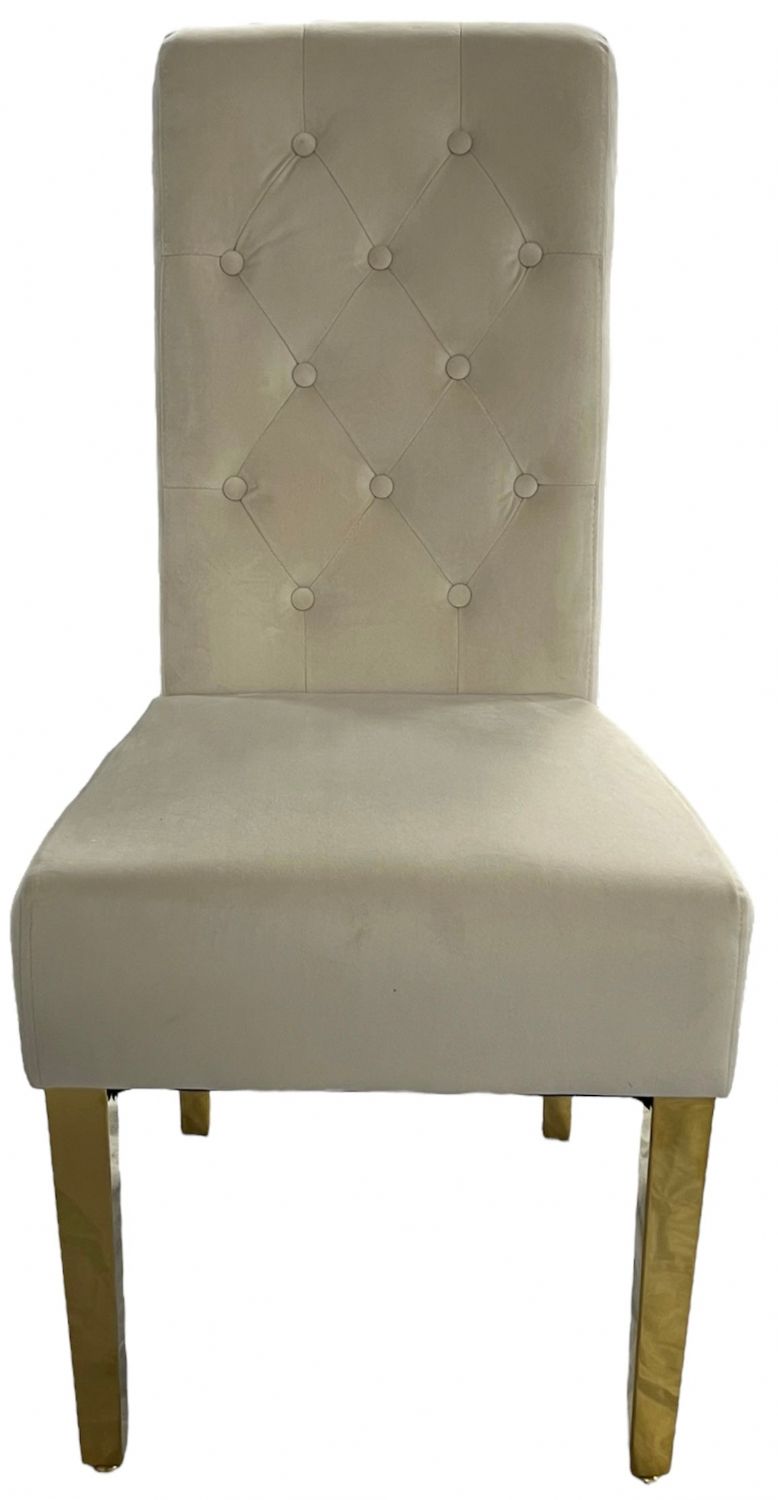 Cream Velvet Dining Chair with Gold Ring Knocker and Gold Legs