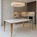 White Marble Effect 1.8m Dining Table with Gold Art Deco Metal Legs
