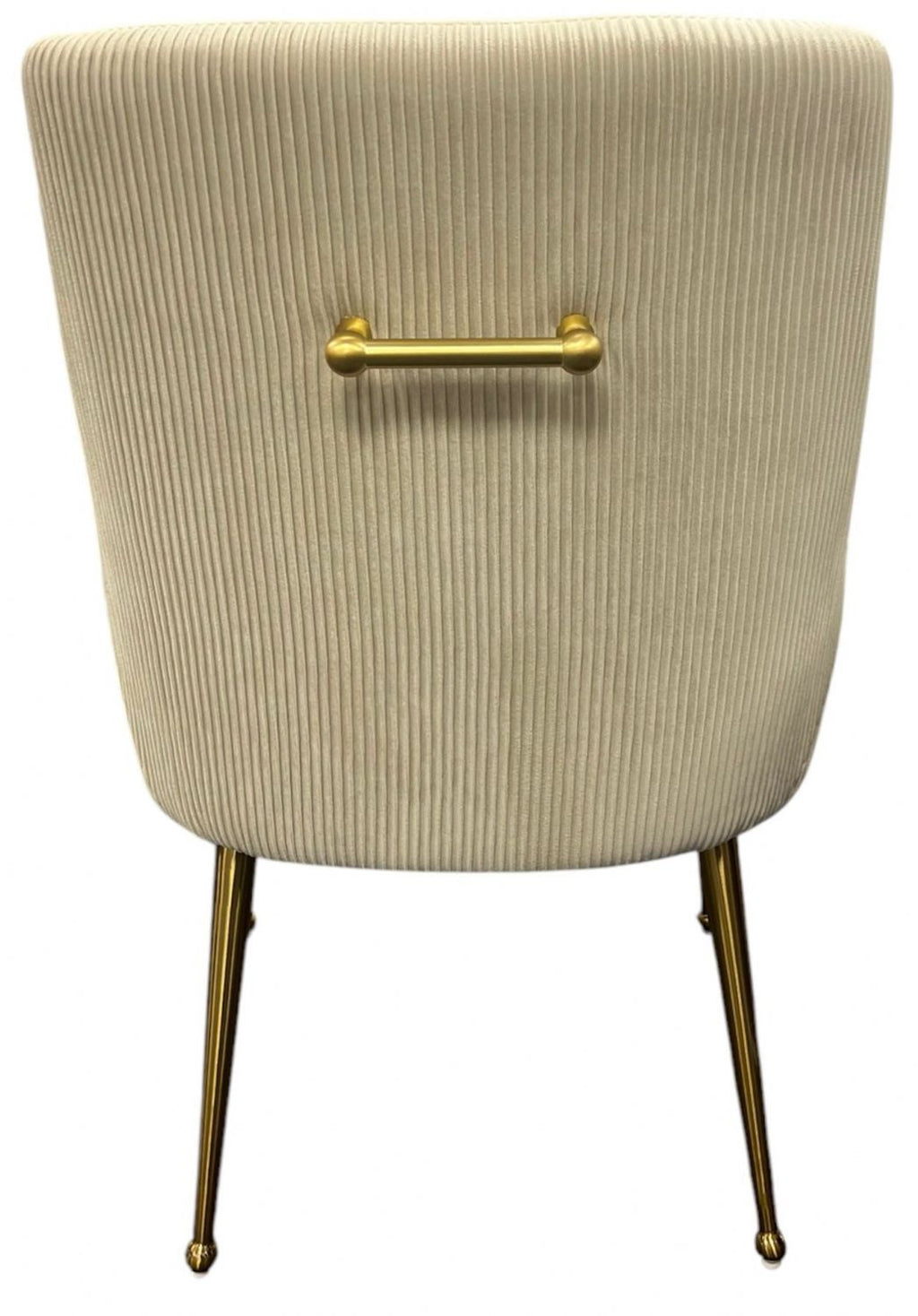 Ivory Velvet Dining Chair with Ribbed Back and Gold Metal Legs