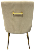 Ivory Velvet Dining Chair with Ribbed Back and Gold Metal Legs