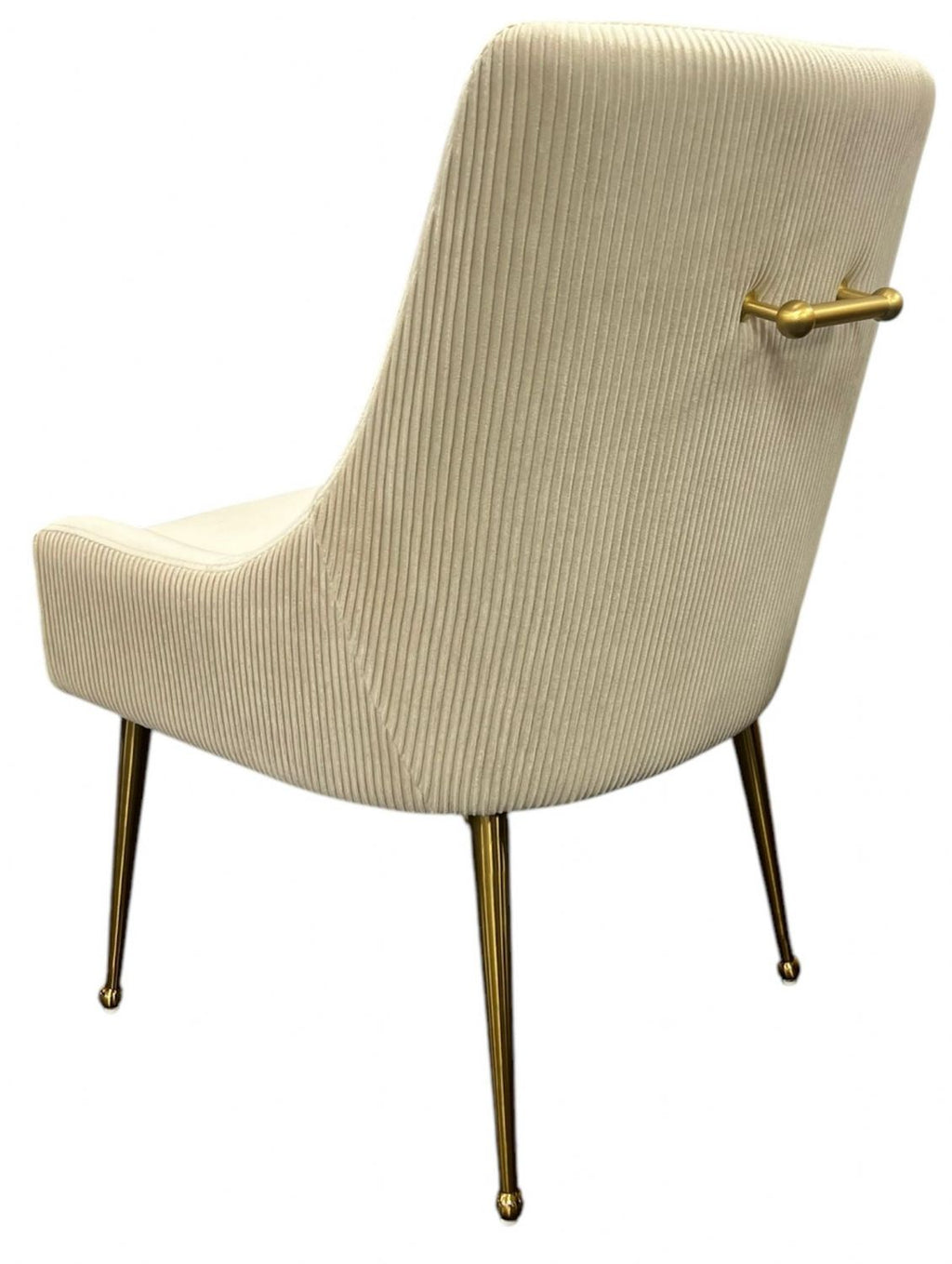 Ivory Velvet Dining Chair with Ribbed Back and Gold Metal Legs