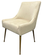 Ivory Velvet Dining Chair with Ribbed Back and Gold Metal Legs