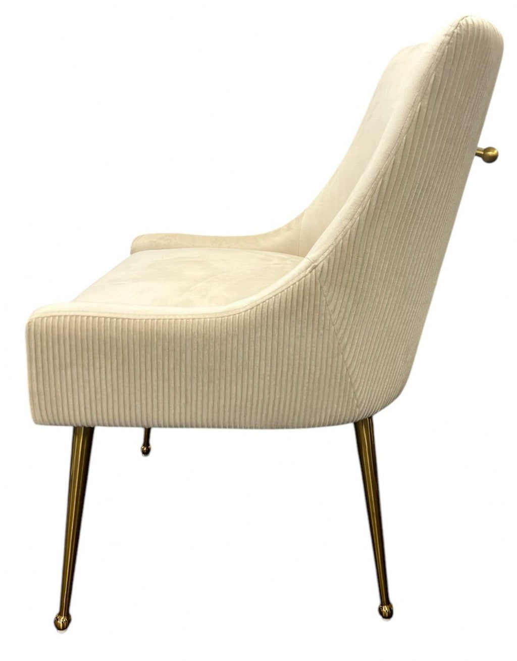 Ivory Velvet Dining Chair with Ribbed Back and Gold Metal Legs