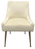 Ivory Velvet Dining Chair with Ribbed Back and Gold Metal Legs