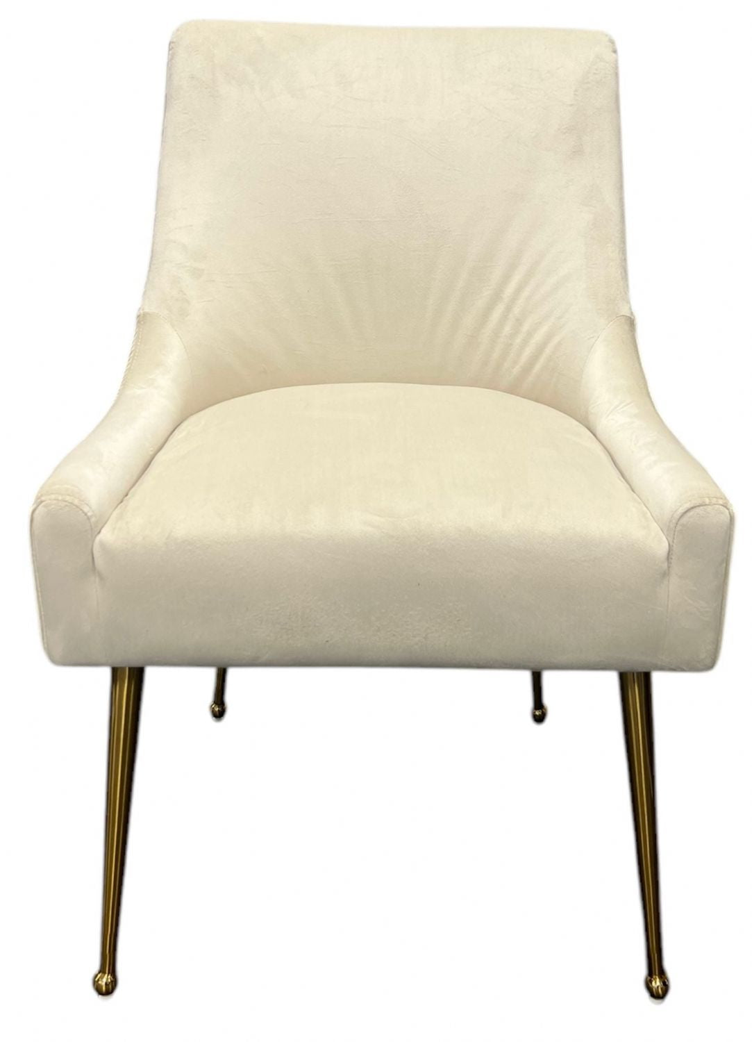 Ivory Velvet Dining Chair with Ribbed Back and Gold Metal Legs