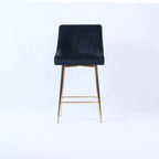 Black Ribbed Velvet Bar Stool with Gold Legs