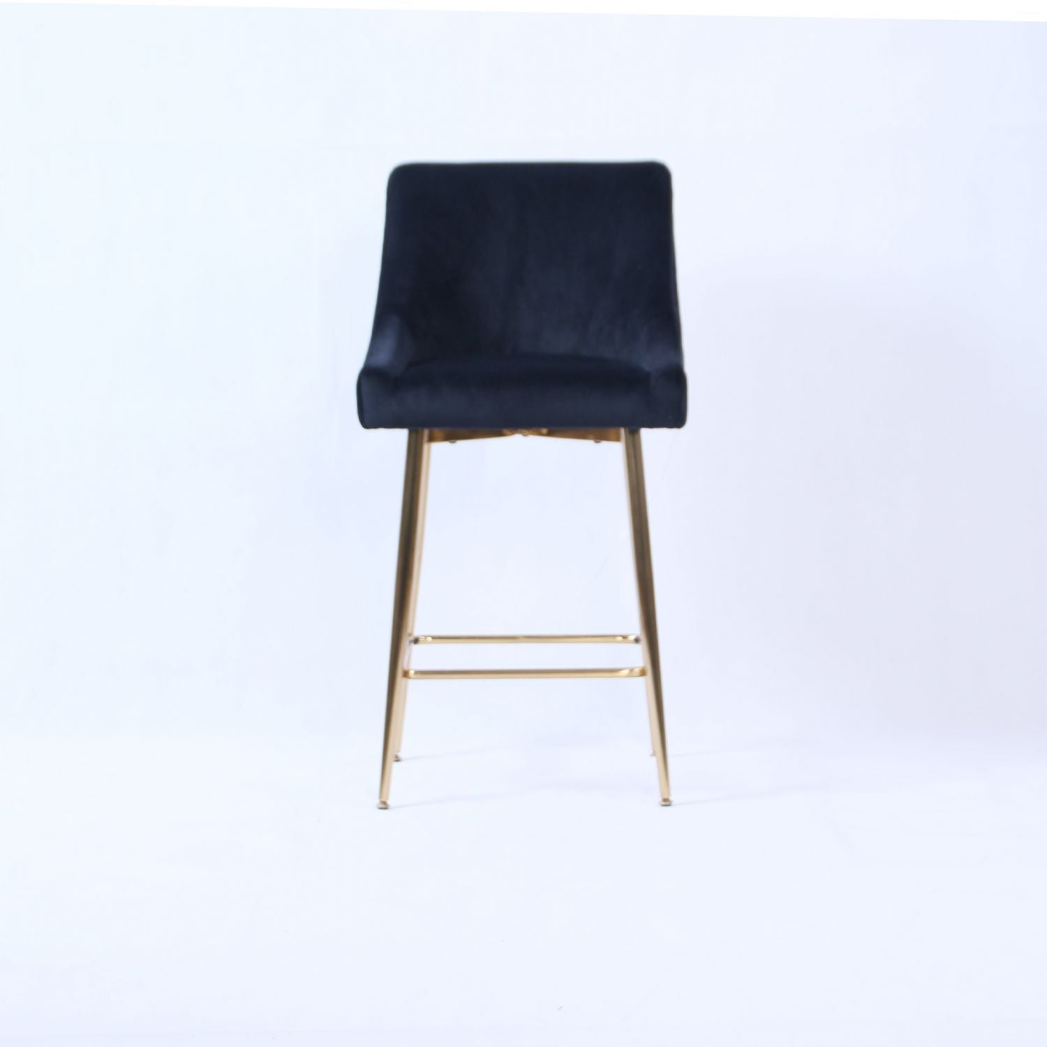 Black Ribbed Velvet Bar Stool with Gold Legs