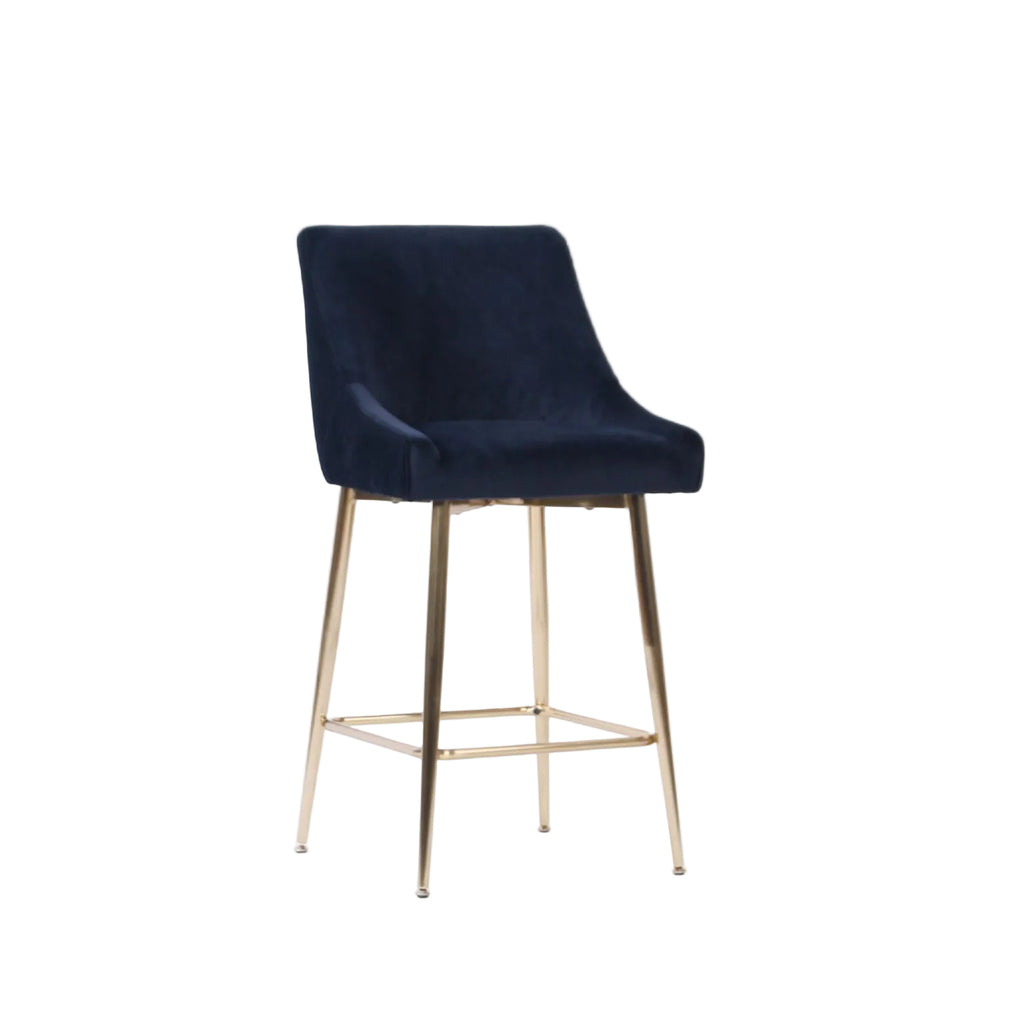 Black Ribbed Velvet Bar Stool with Gold Legs