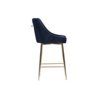 Black Ribbed Velvet Bar Stool with Gold Legs